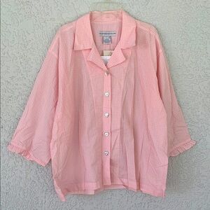 Crabtree& Evelyn soft Pink Gingham Button-Up shortie PJ size L